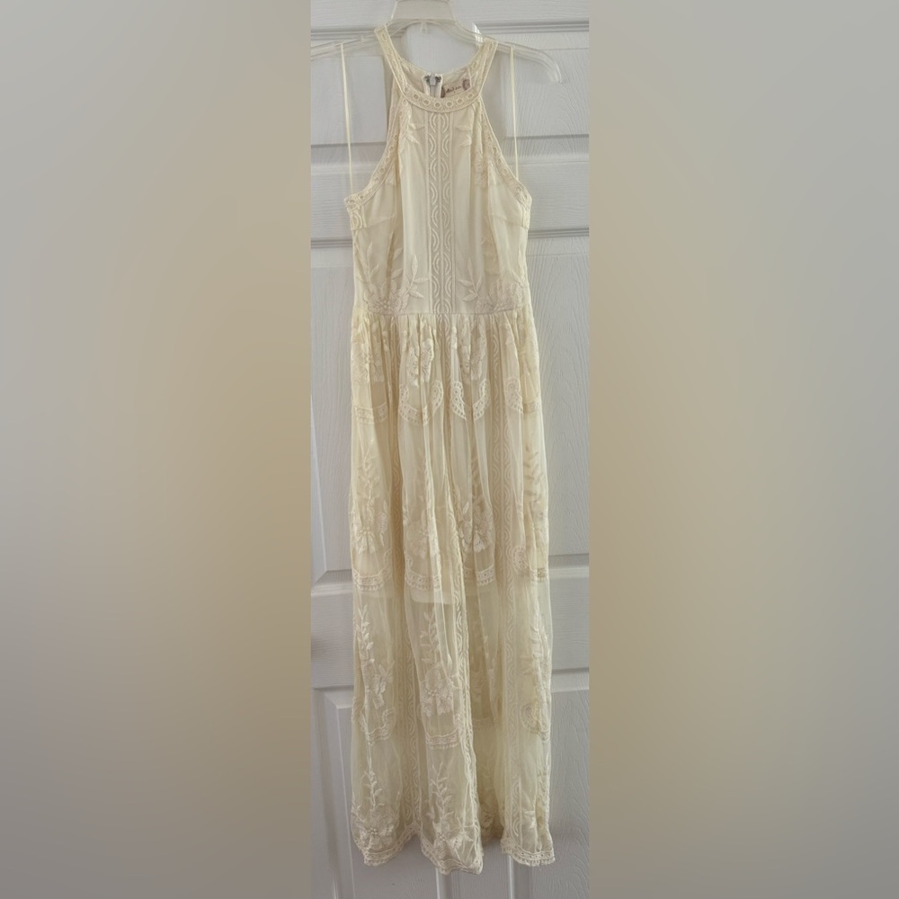 Cream lace high neck maxi dress